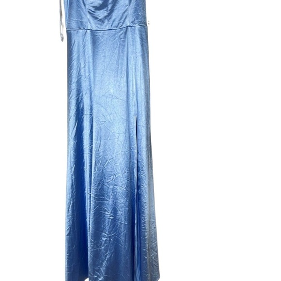 CITY STUDIO Blue Zip,Pocks, Slit Spaghetti Strap Full-Length Gown Dress Juniors - Picture 12 of 13